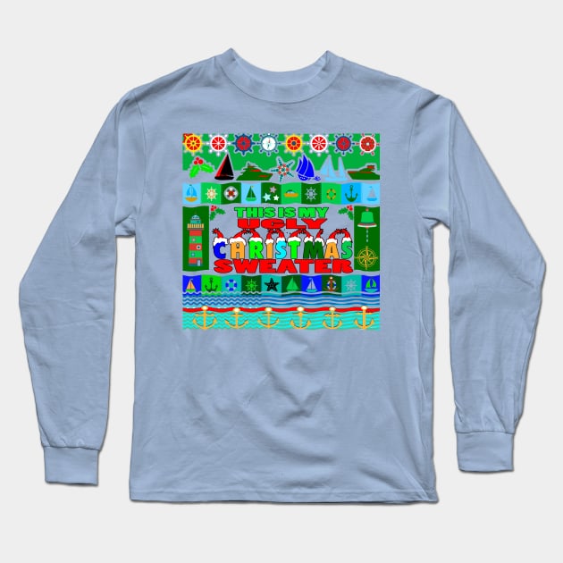 Nautical ugly christmas sweater Long Sleeve T-Shirt by Sailfaster Designs